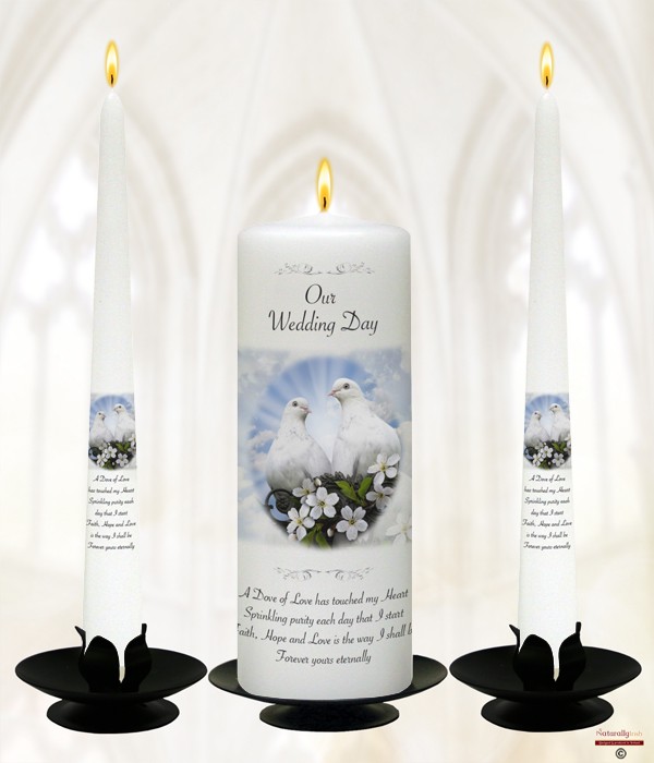 Love Doves Wedding  - Silver script Wedding Candles