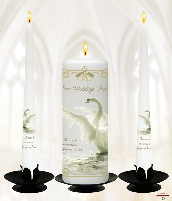 Swan - Gold script Wedding Candles