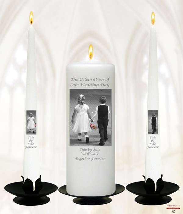 Young Love Silver on White Wedding Candle Set