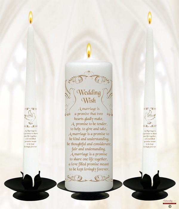 Wedding Wish Gold on White Wedding Candle Set