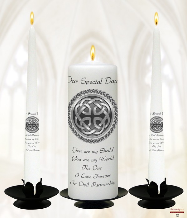 Celtic Shield Silver Civil Partnership Candles