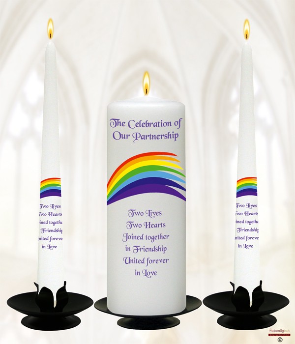 Rainbow Flair White Wedding Candle Set