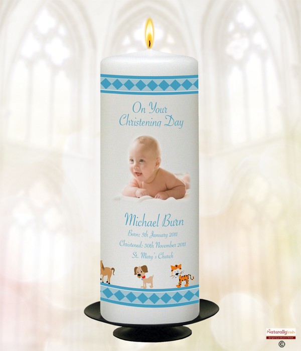 Jungle and Photo Boy Christening Candle