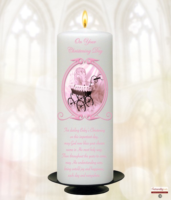 Vintage Pink Frame Pram Christening Candle