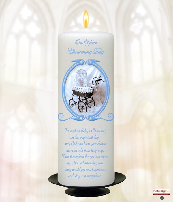 Vintage Blue Frame Pram Christening Candle