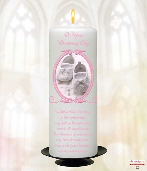 Vintage Pink Frame Shoes Christening Candle