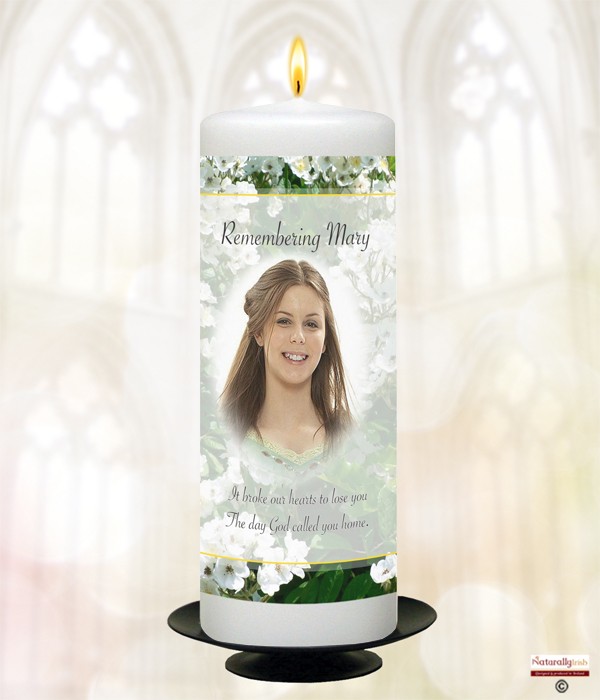 White Flower and Photo Remembrance Candle
