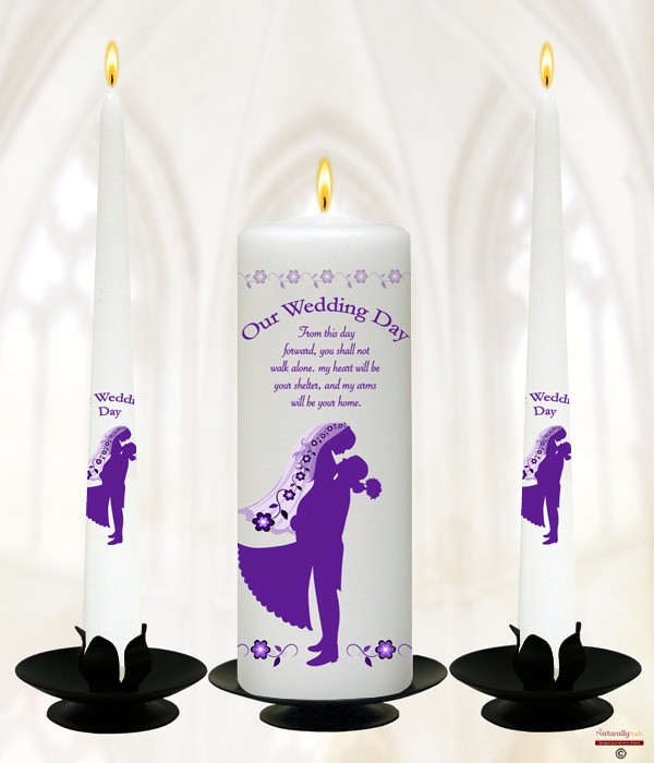 In his Arms Silhouette Purple Wedding Candles