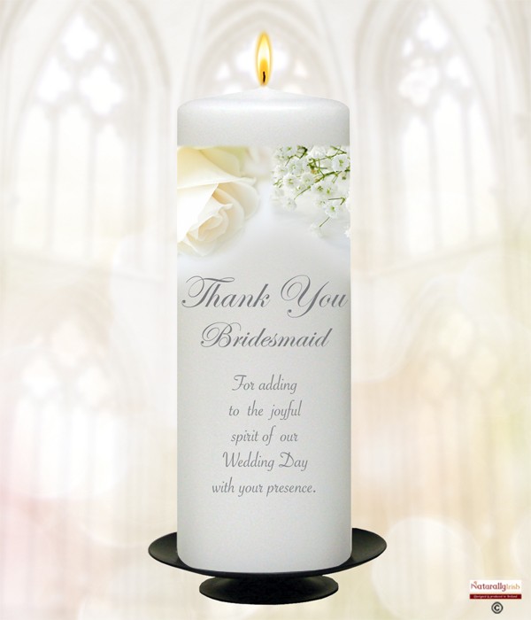 White Roses Silver Thank You Bridesmaid Candle