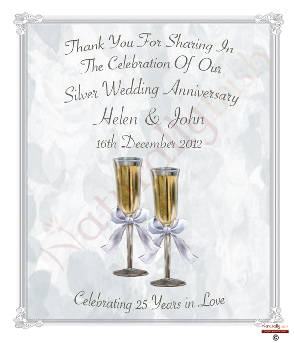 Champagne Glasses Happy Silver  Wedding  Anniversary  Candles 