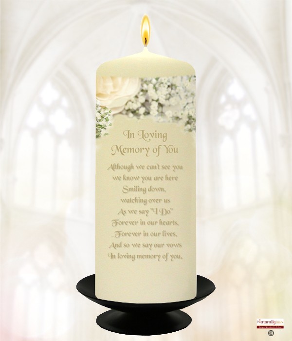 White Flowers Gold Wedding Remembrance Candle