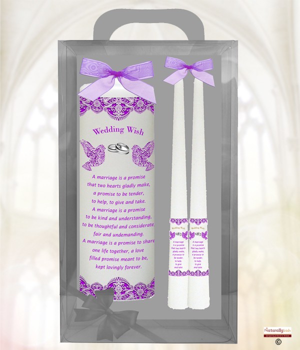 Purple Lace Dove & Rings Wedding Boxed Set (Ivory/White)