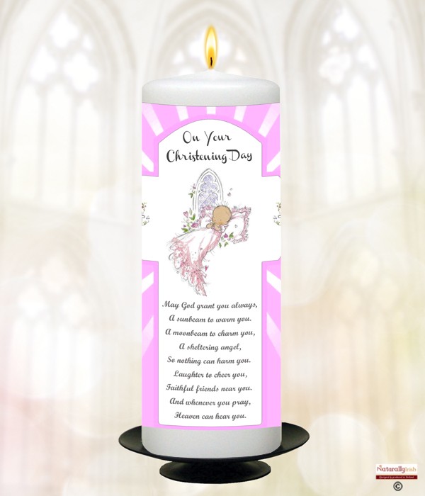 Church Window Pink Christening Candle