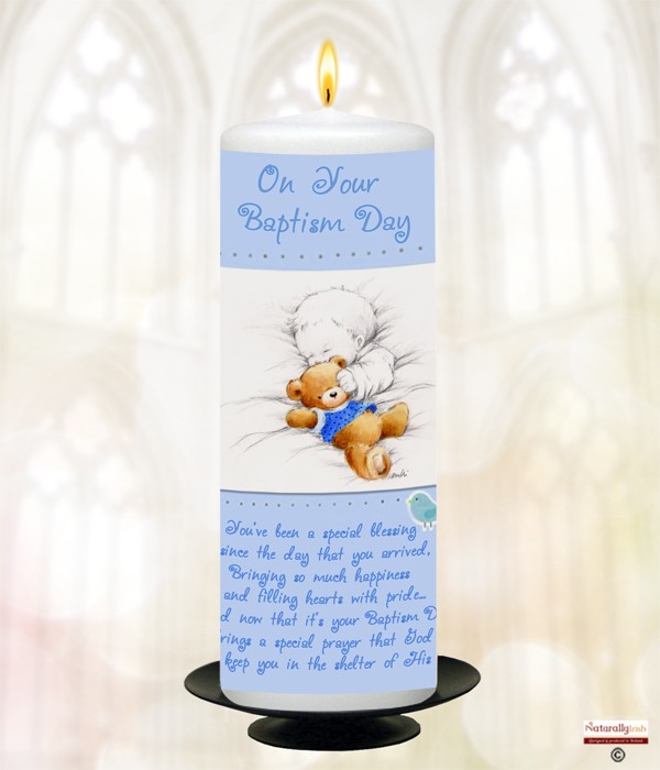 Baby & Hearts Blue Christening Candle