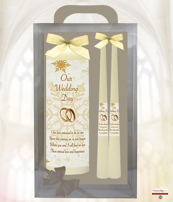 Snowflakes & Rings Gold Wedding Candles