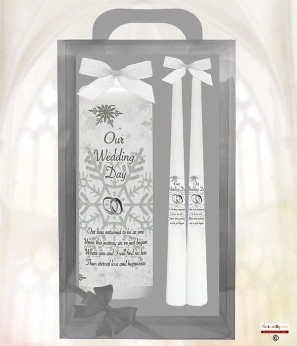 Snowflakes & Rings Sliver Wedding Candles