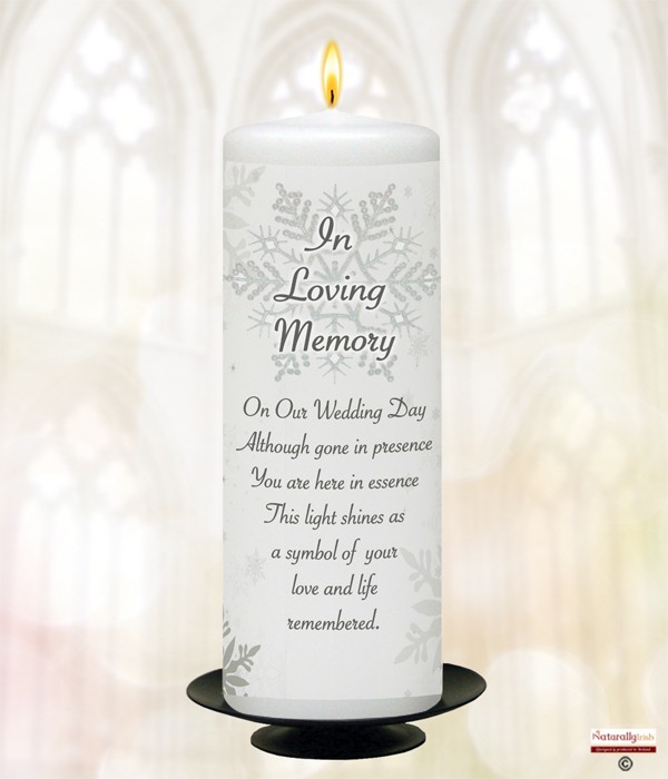 Snowflakes & Rings Silver Wedding Remembrance Candle
