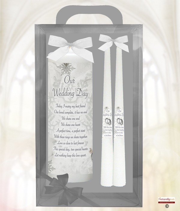 Snowflakes & Rose Silver Wedding Candles