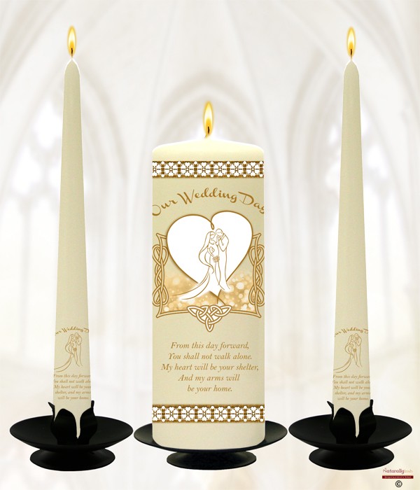 Celtic Silhouette Gold Wedding Candles