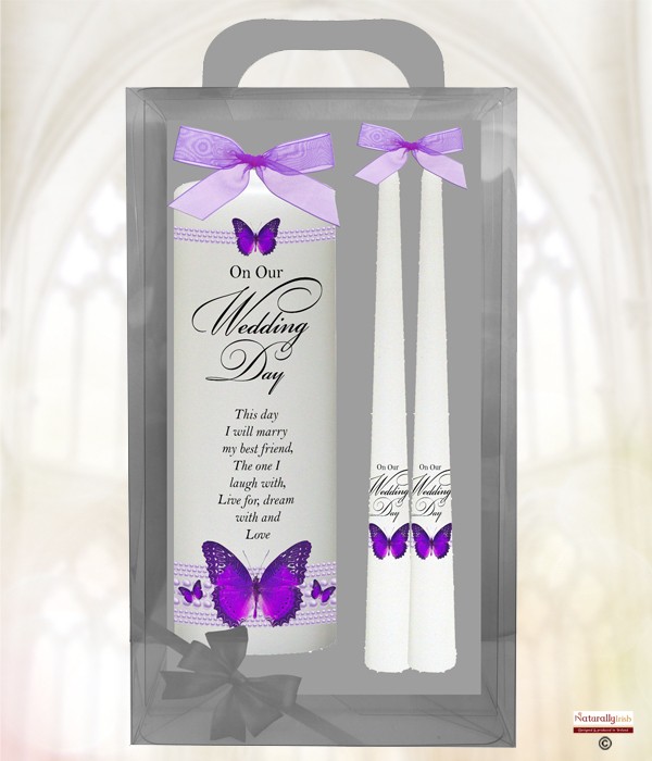 Butterflies & Pearls Purple Wedding Candles