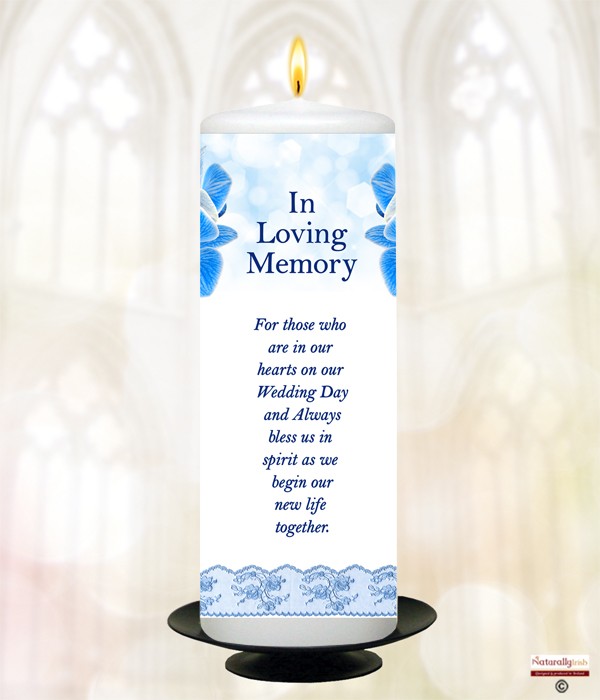 Blue Orchids & Silver Rings Wedding Remembrance Candle