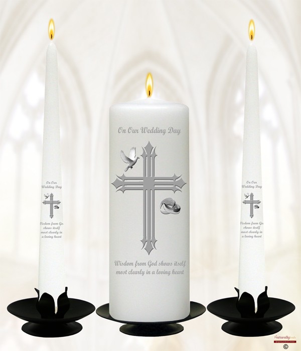 Wedding Cross, Dove and Rings Wedding Candles