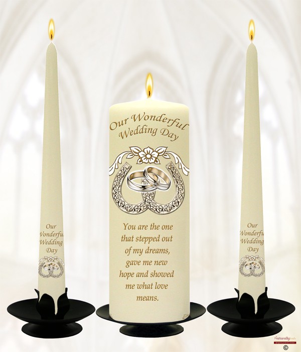 Horseshoes & Rings Gold Wedding Candles