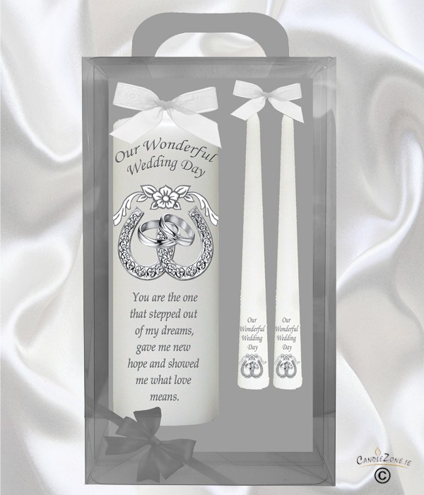 Horsehoes & Rings Silver Wedding Candles