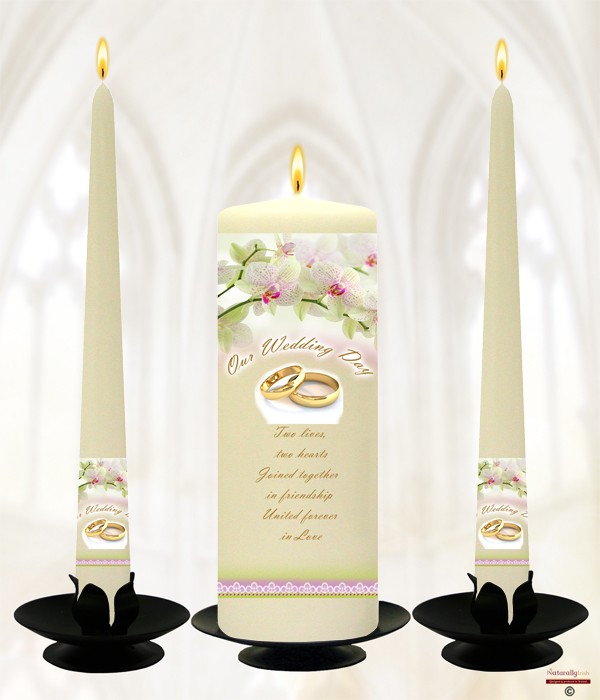 Orchids & Gold Rings Wedding Candles