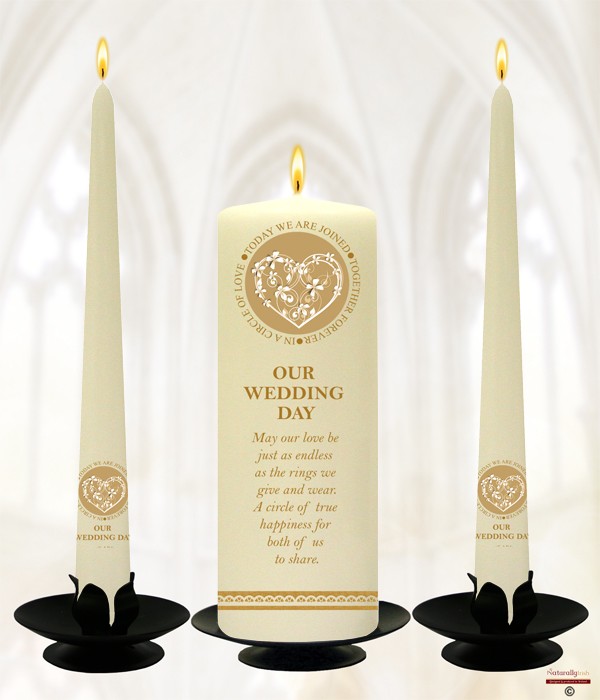 Flower Heart Gold Wedding Candles