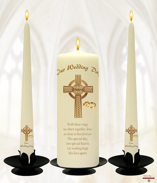 Celtic Cross & Rings Gold Wedding Candles