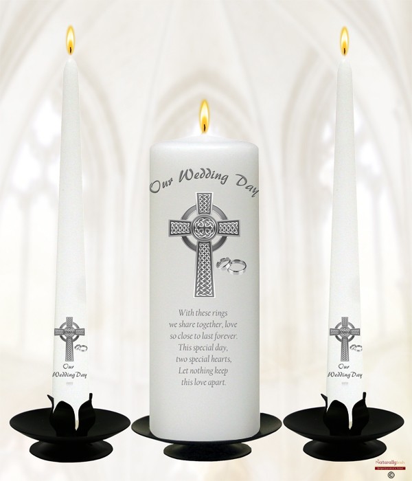 Celtic Cross & Rings Silver Wedding Candles