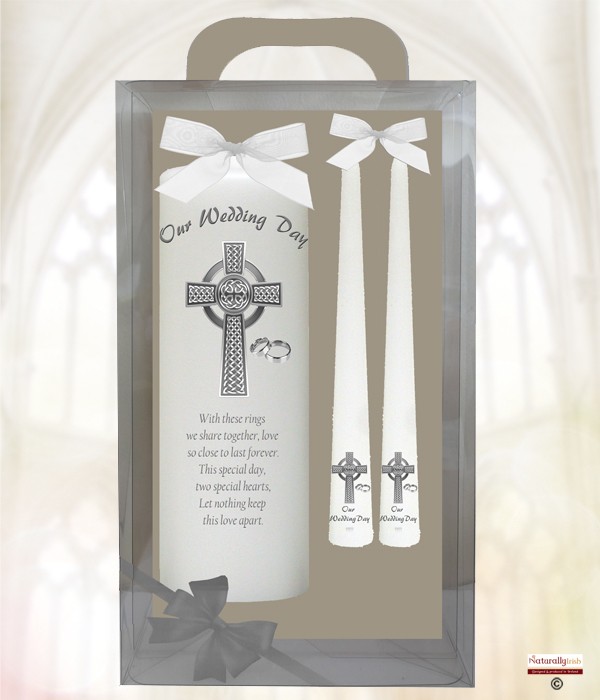 Celtic Cross & Rings Silver Wedding Candles