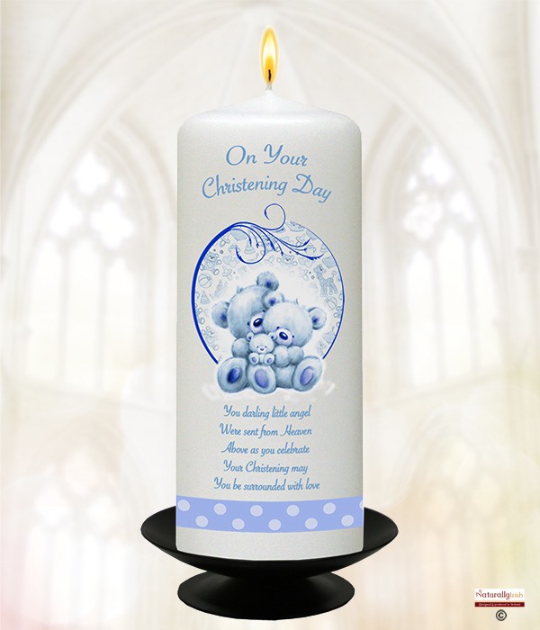 Baby Ted & Family Blue Christening Candle