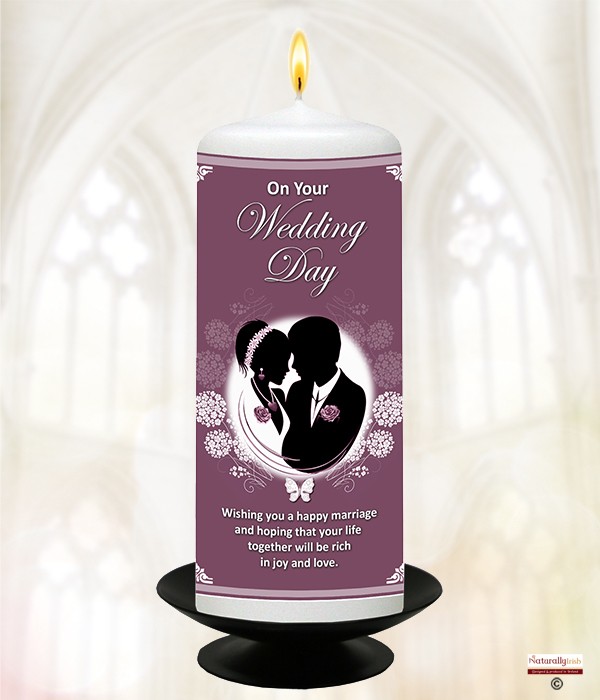 Wedding Silhouette & Butterfly 6inch White Candle