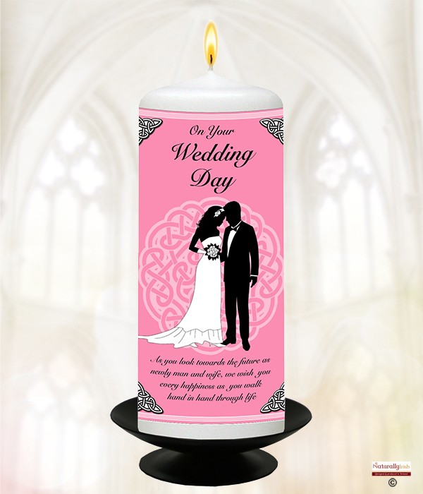Wedding Celtic Silhouette Pink 6inch White Candle