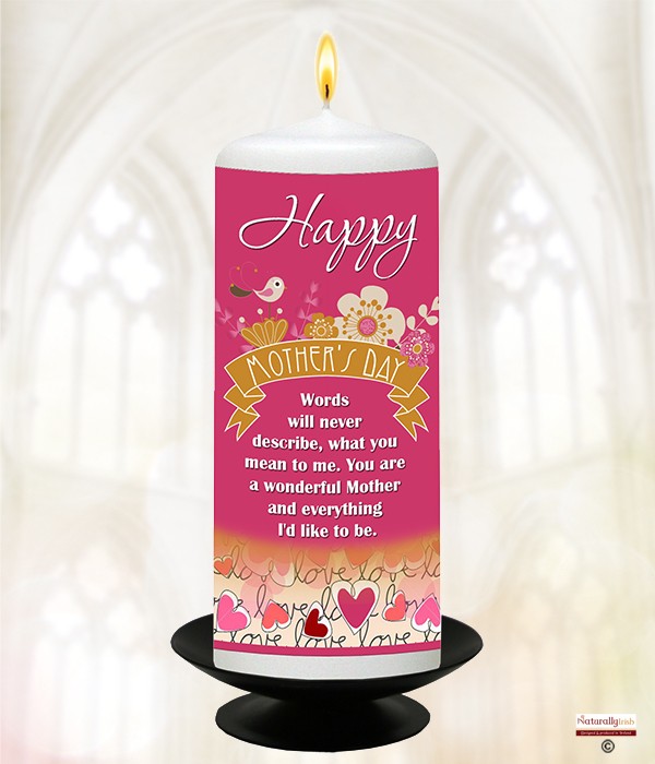 Mothers Day Ted & Bunnines - Bird & Flowers - 6inch White Candle