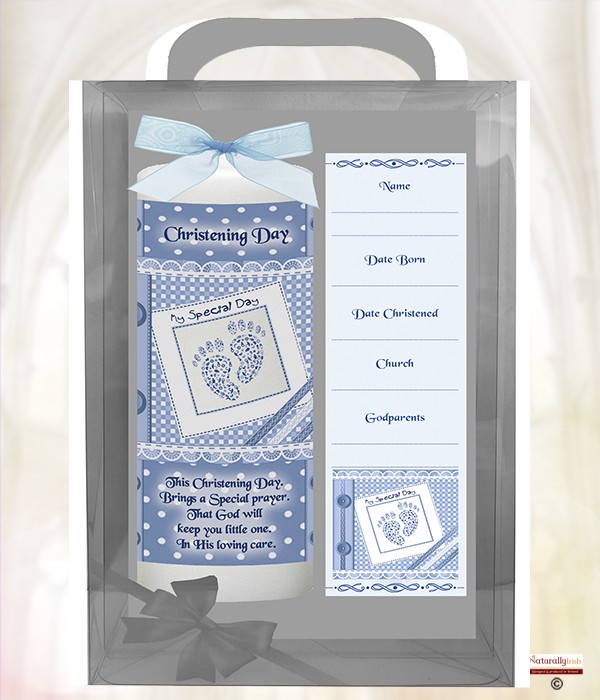 Baby Footprints Blue 6inch Christening Candle