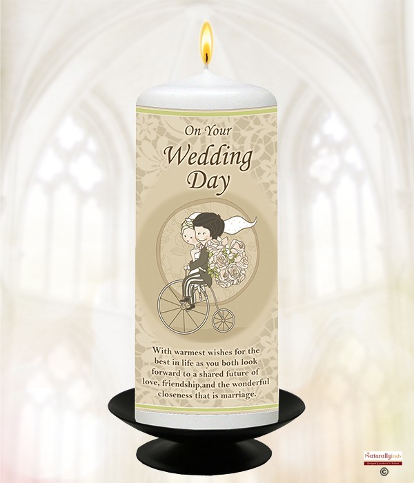 Wedding Love Bike Couple 6inch White Candle