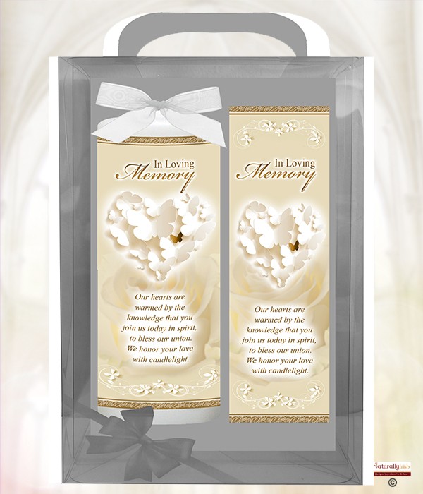 Wedding Remembrance Butterfly Heart Gold 6inch White Candle