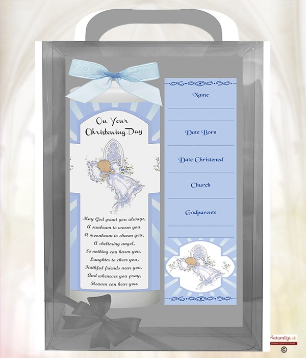 Church Window Blue 6inch Christening Candle