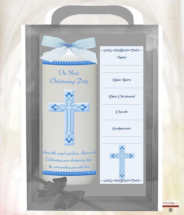 Cross Modern Blue 6inch Christening Candle