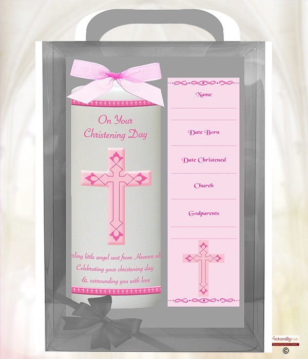 Cross Modern Pink 6inch Christening Candle