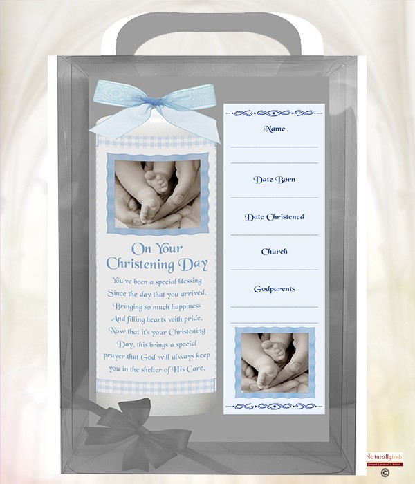 Gingham Feet Blue 6inch Christening Candle