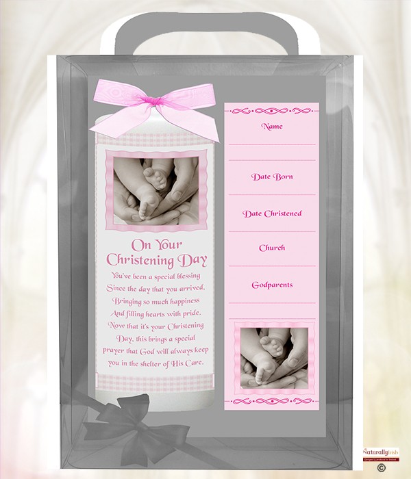 Gingham Feet Pink 6inch Christening Candle