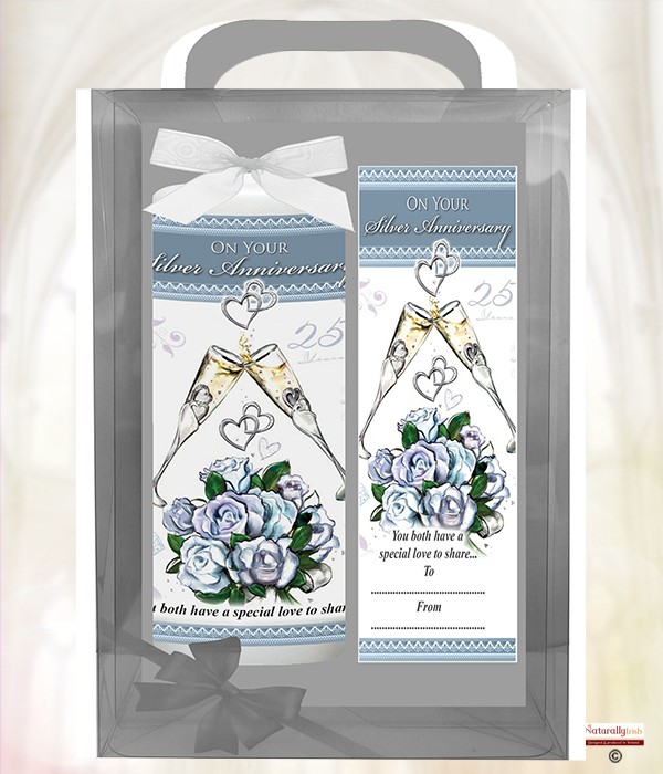 Anniversary Champers - 25th - 6inch White Candle