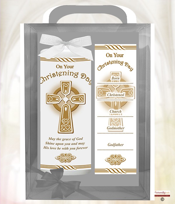 Celtic Cross Gold 6inch Christening Candle