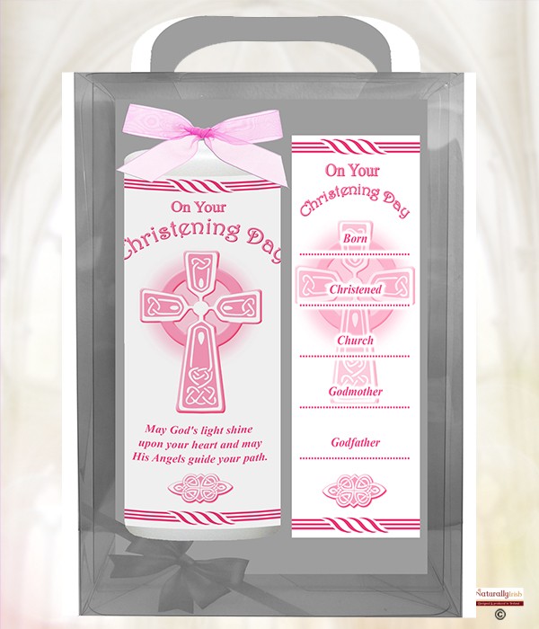 Celtic Cross Pink 6inch Christening Candle