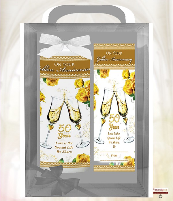 Anniversary Champers - 50th - 6inch White Candle