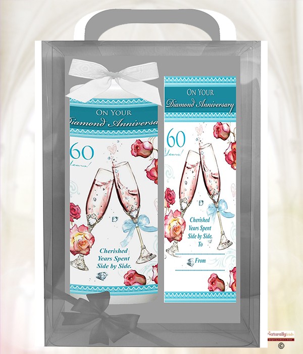 Anniversary Champers - 60th - 6inch White Candle